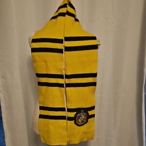 Yellow and Black Striped Knit Scarf with Crest Patch Scarf